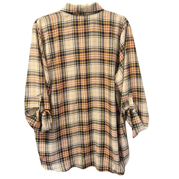 Moa Moa Woman Plaid Button-Up Shirt 3/4 Sleeve Size 2X Blouse - Picture 7 of 12